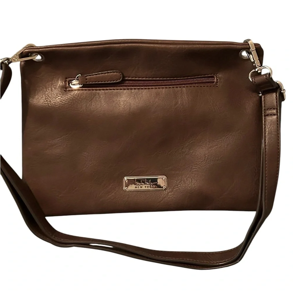Purse Crossbody, Shoulder Bag, Clutch, NICOLE MILLER N.Y., Brown Faux Leather‎